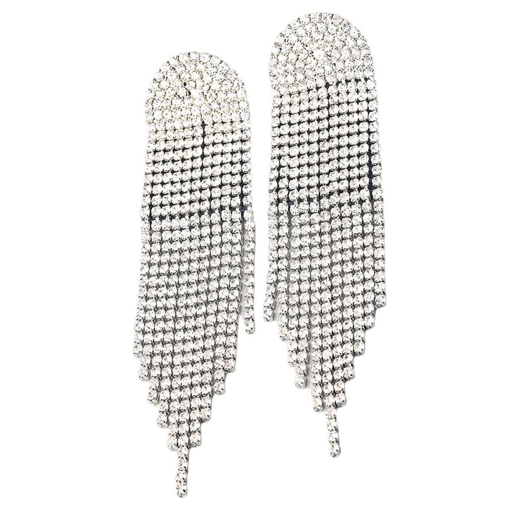 1 Pair Shiny Rhinestone Chandelier Tassel Earrings Long Ear Dangle Earring Geometric Shape Bridal Dangling Fringe Jewelry