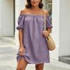 BITCED Women's Fashion Summer Spring Solid Color Print Short Sleeve Casual Dresses