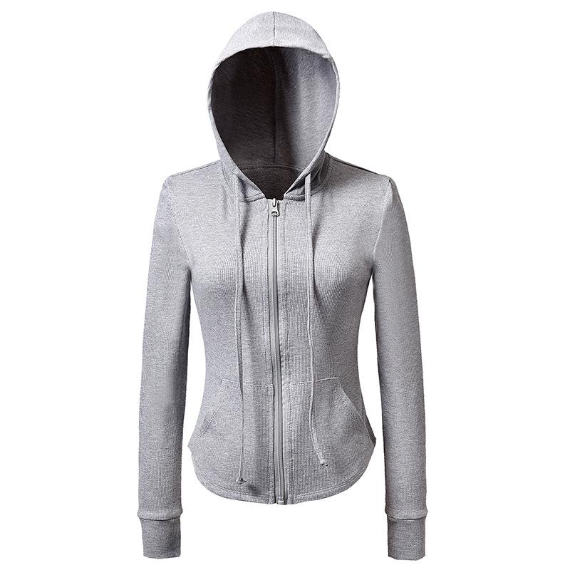 "Tight Fit Women's White Long Sleeve Hooded Yoga Jacket"