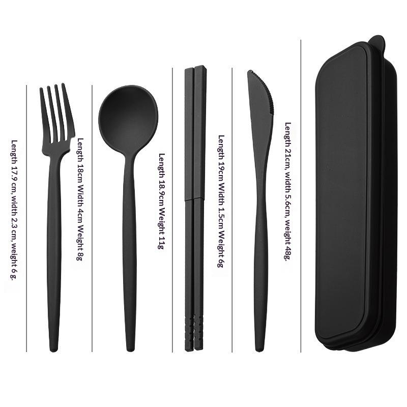 

4-Piece Portable Utensils Healthy Eco-Friendly Wheat Straw Cutlery Reusable Chopstick Fork Knife Spoon Set one size