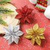 10Pcs Golden Gold Powder Artificial Poinsettia Flowers Multi-Color 7.5cm 10cm Glitter Flower Christmas Tree Decor DIY