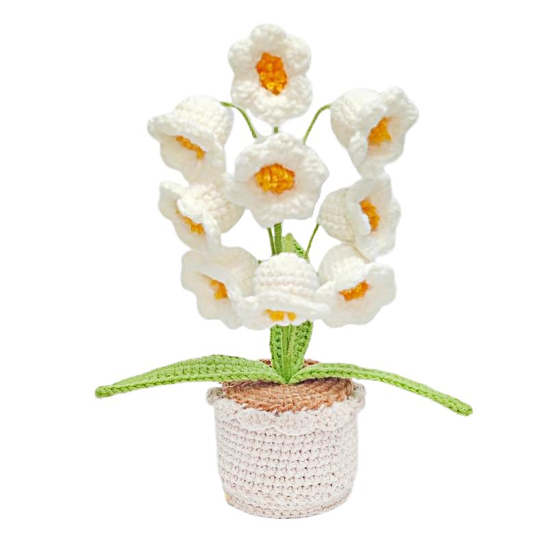 1pc Flower Potted Handmade Tabletop Ornament Elegant Crocheted Knitted 5 Colors Home Decor Artificial Flowers