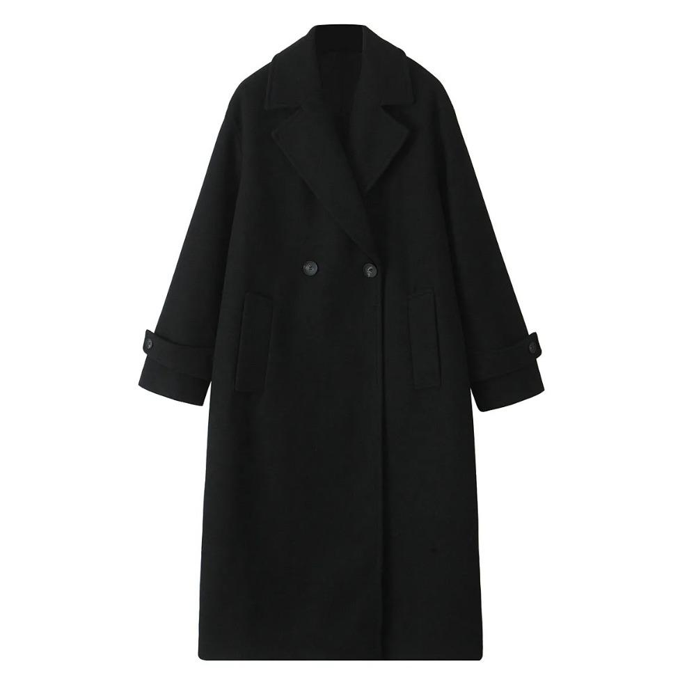 Stile Moda Autunnale Abbigliamento Donna Tricolore Lusso Collo Ampio Manica Lunga Cappotto