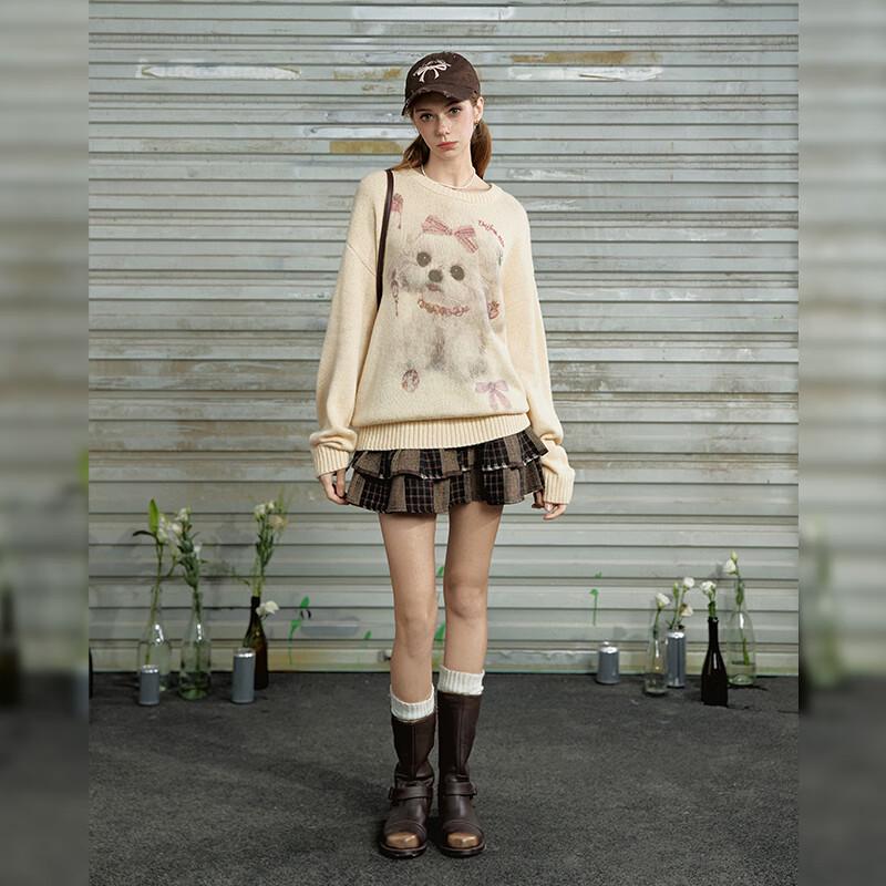 UNIFREE Women's Cute Dog Jacquard Loose-Fit Sweater