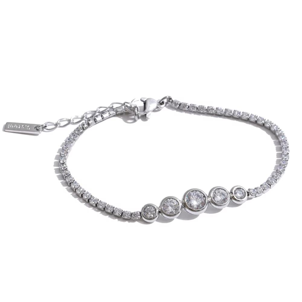 

Yhpup High Quality Stainless Steel Full Cubic Zirconia Chain Bracelet Bangle Dainty Shiny Fantasy Premium Jewelry Birthday Gift