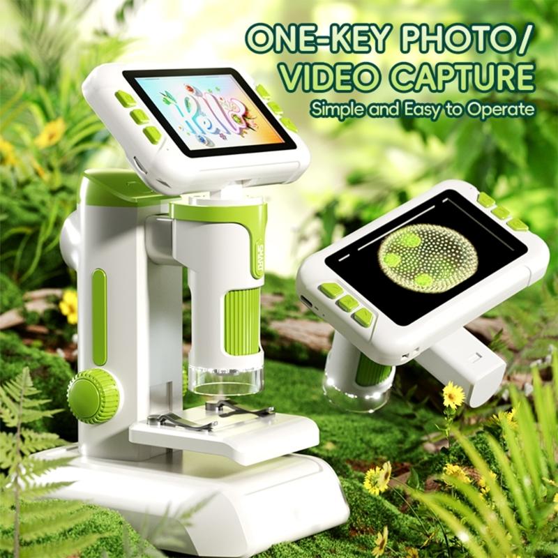 Multifunction Digital Microscope for Children Featuring Handheld Desktop Hanging Capabilities & Screen for Educational