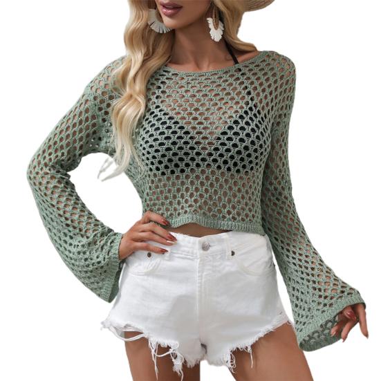 Uformelt fiskenett for damer badedrakt Cover Up Enkel ren farge Crop Top for fest