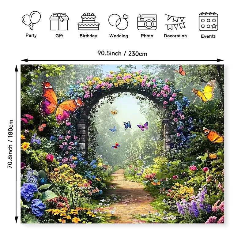 

2D Enchanted Garden Butterfly Backdrop, Floral Arch Design for Birthday & Wedding 47.2x31.5inch/120*80cm