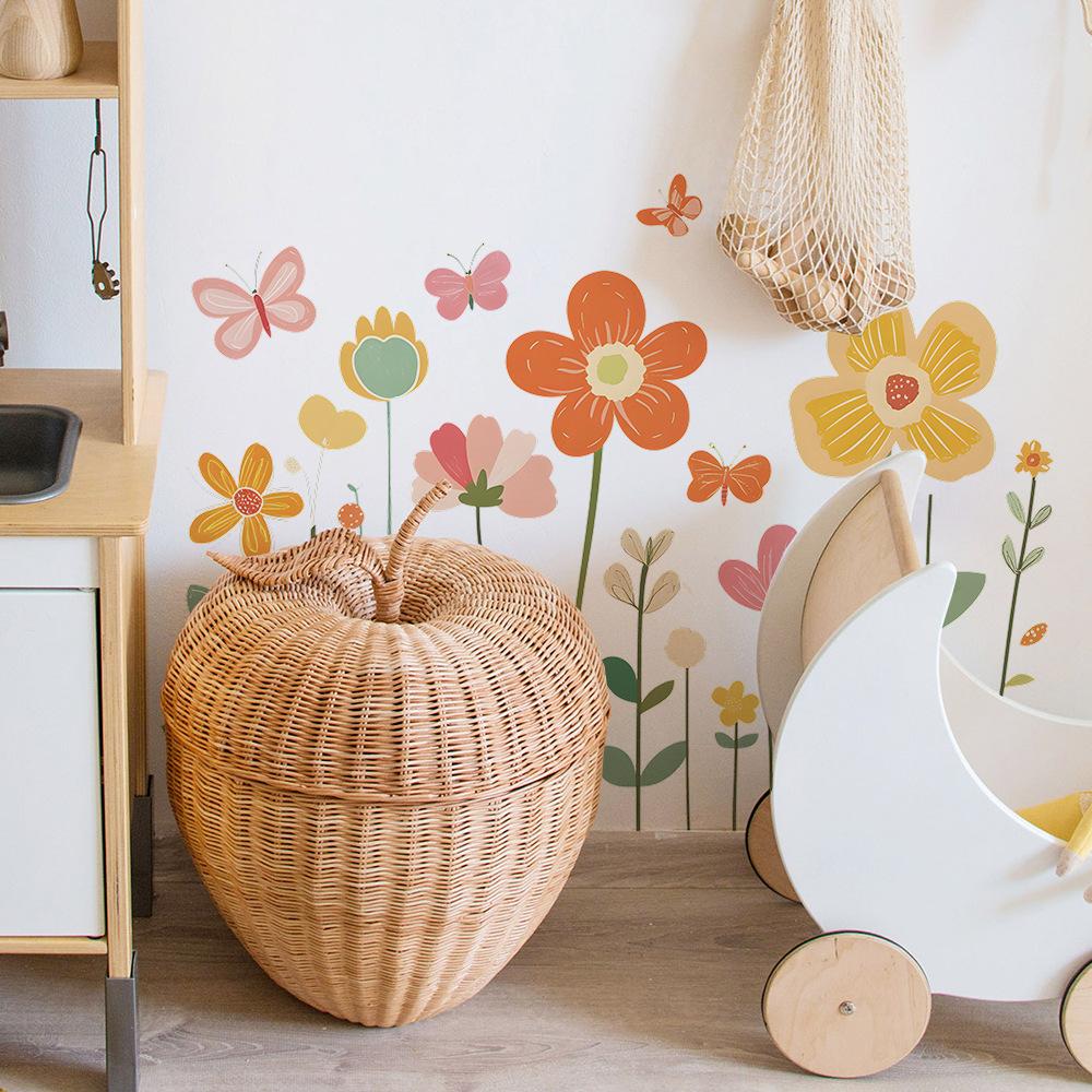Kreative bemalte Pflanze Blume Schmetterling Schlafzimmer Wohnzimmer Eingang Hintergrundwand Verschönerungsaufkleber