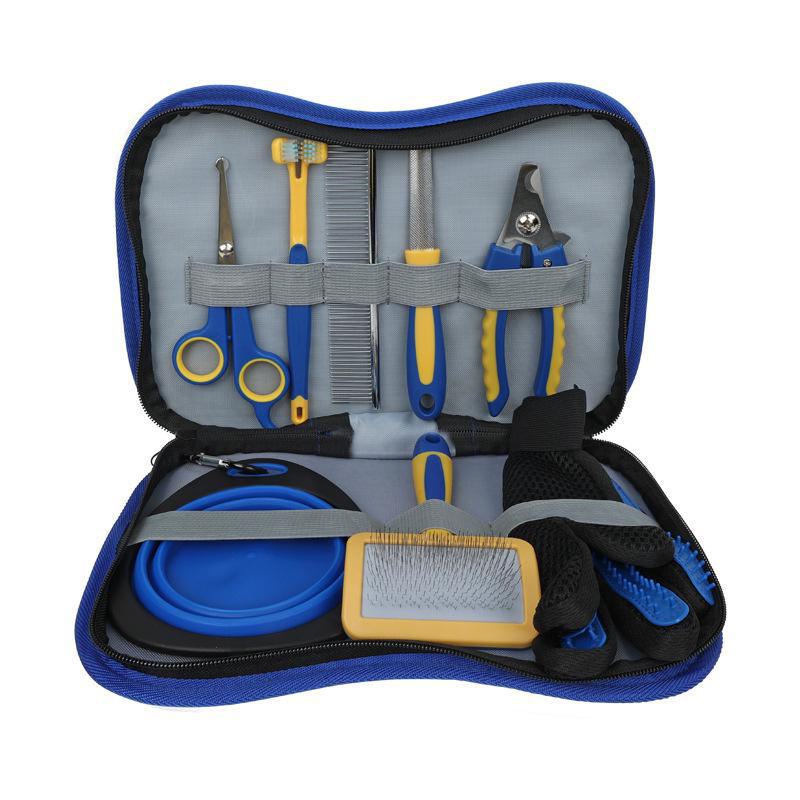 8-Piece Pet Grooming Set: Detangling Comb, Straight Comb, Nail Clippers, File, Hair Removal Knife, Cleaning & Grooming Tools.