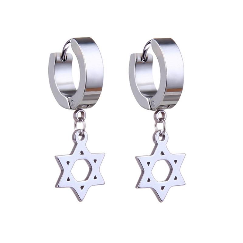 Set di 2 orecchini a cerchio pendenti con catena lunga a croce in acciaio inossidabile per uomo donna Regali Tono Nero/Argento