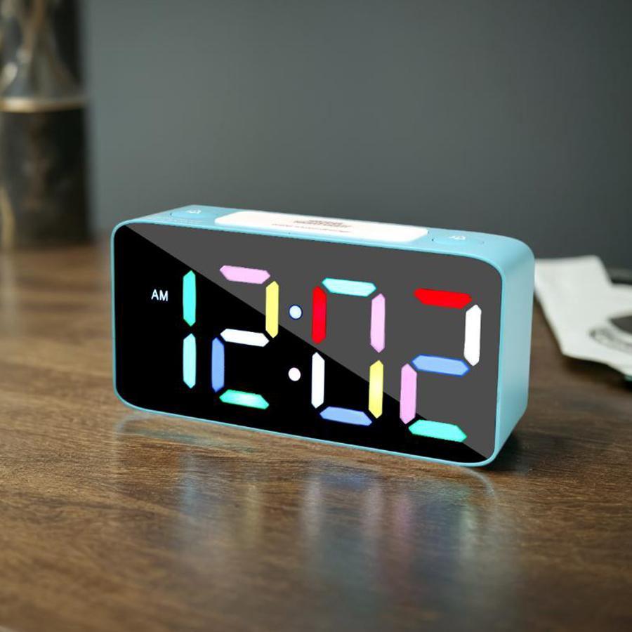 1PC multi-function RGB color screen alarm clock, desktop LED digital clock; Customize two sets of alarms, five levels of brightn