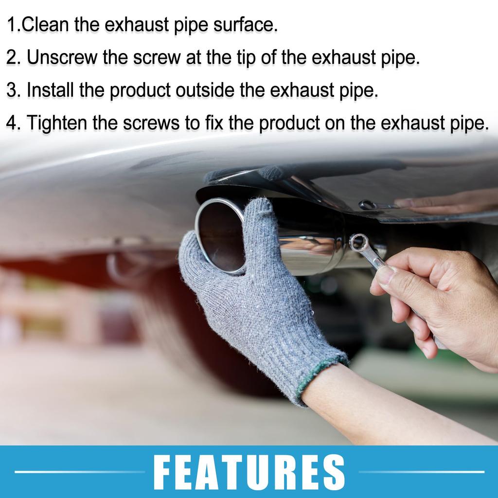 ABSOPRO Car Exhaust Curved Muffler Metal Carbon Fiber Black Pipe, Heart-Shaped Tailpipe, 2.48" OD, 2.64x2.36" Exit, 7.48" Long, Bolt-On Tip, Pattern,