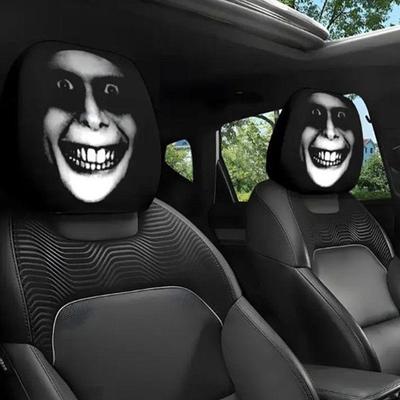 2Pcs Halloween Car Headrest Covers, Horror-Themed Seat Neck Pillow Cases, Breathable Stretchy Seat Headrest Protector for Auto Interior