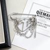 Fashion Heart Star Tassel Chain Brooch Simple Metal Pearl Multi-Layer Chain Brooches Charm Jewelry Decoration Accessories