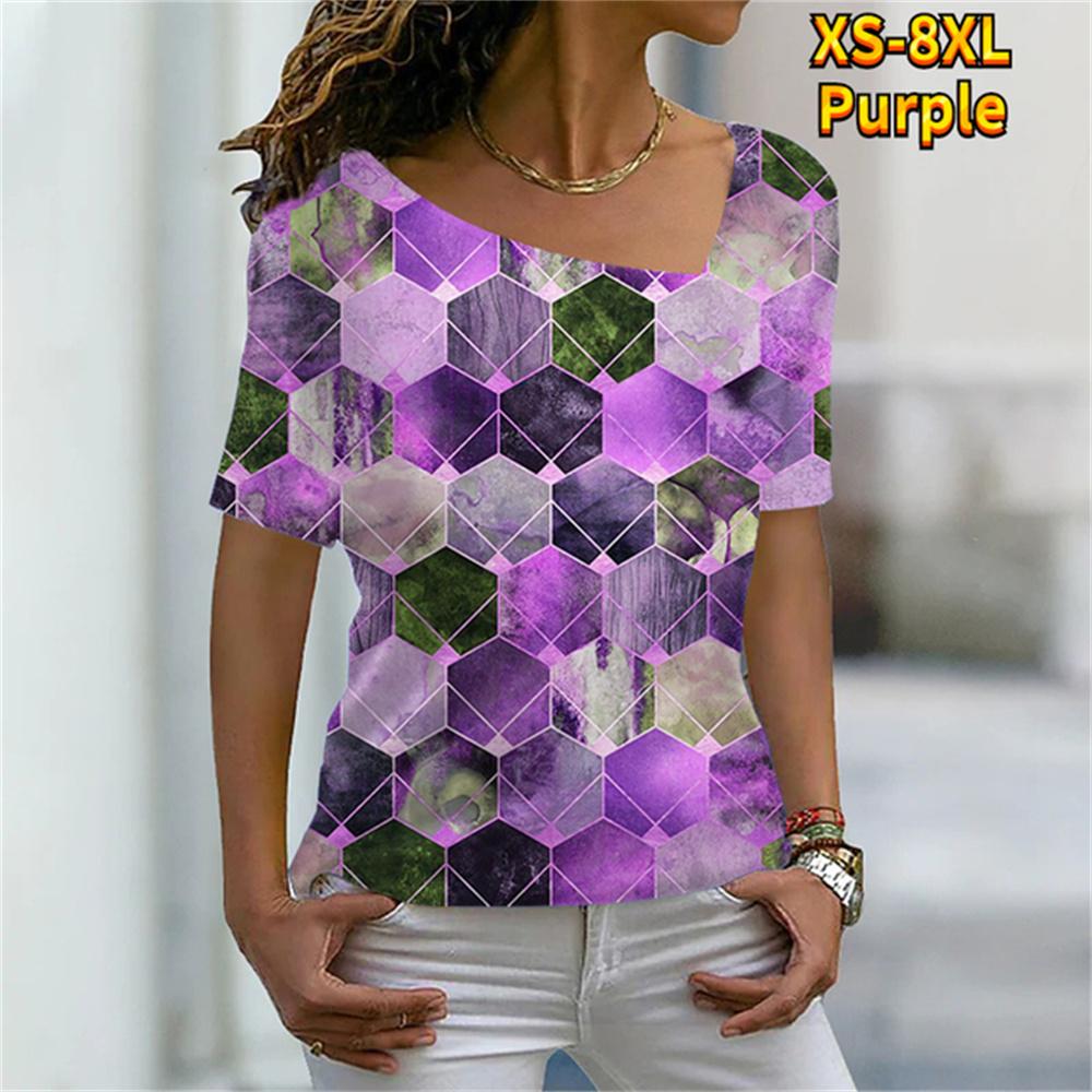 Dame Maleri T-skjorte Grafisk Trykk V-hals Basic Topper Kort Ermet T-skjorte XS-8XL/3D-trykk