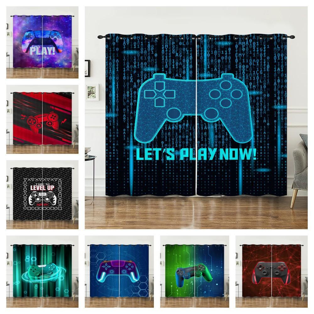 Curtain Gamepad Gradual Change 3D Digital Printing Blackout Curtain Punching