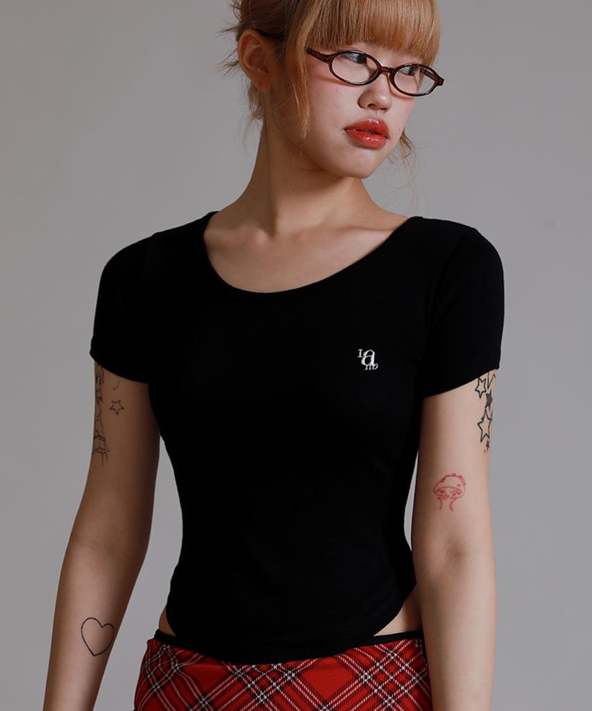 LIKE THE MOST U-Neck Round Cut Half T-Shirt_Black