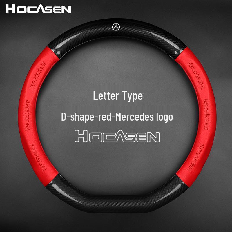 Carbon Fiber Genuine Leather Steering Wheel Cover for Mercedes-Benz C200, GLA200, GLK300, and E-Class