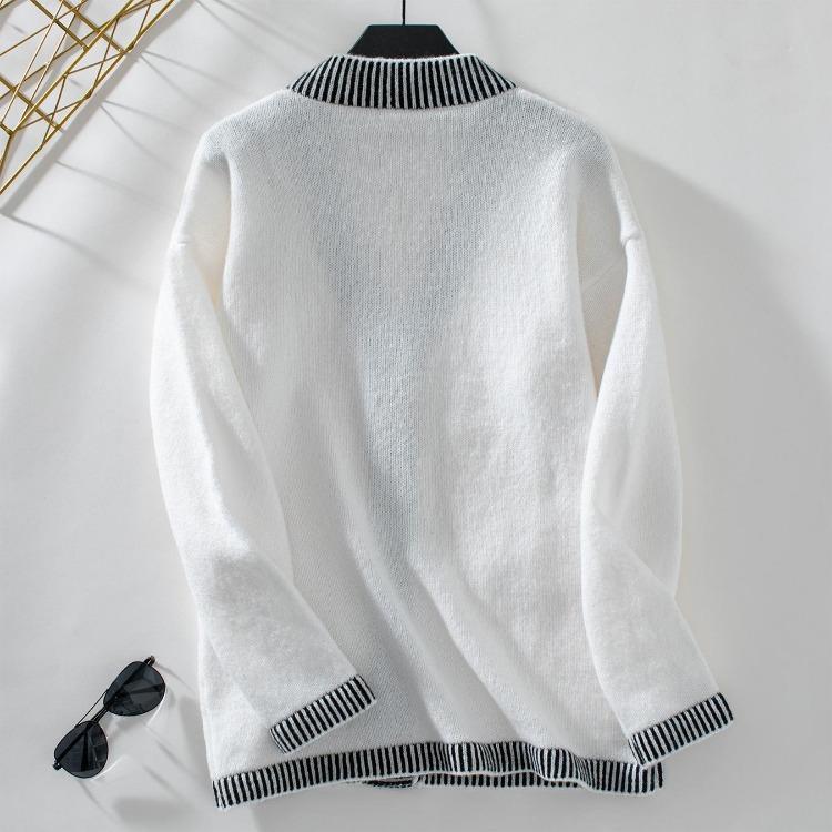 Vintage Autumn Winter Knitwear Cardigan Loose Long Sleeve V Neck Solid Color Sweater Top