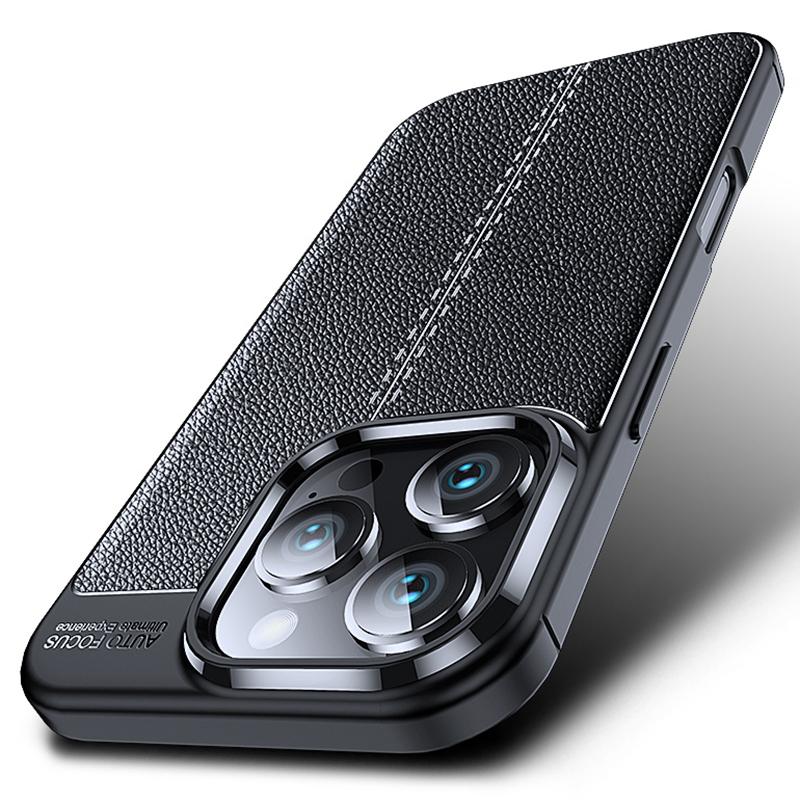 

For iPhone 16 Pro Case Litchi Texture Shockproof TPU Phone Cover Black