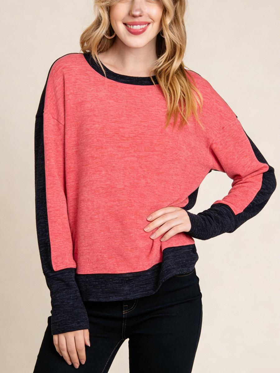 Spring 2026 Women s Color Block Round Neck Loose Top Medium