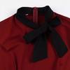 GMXIA Vintage Women's Bow Tie Tie Matching Wine Red Cotton Swing Mid-length Dress