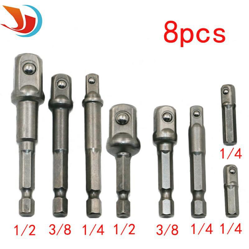 Hex Shank to Square Head Socket Adapter with Ball, 1/4, 3/8, 1/2-inch for Air/Electric Wrench