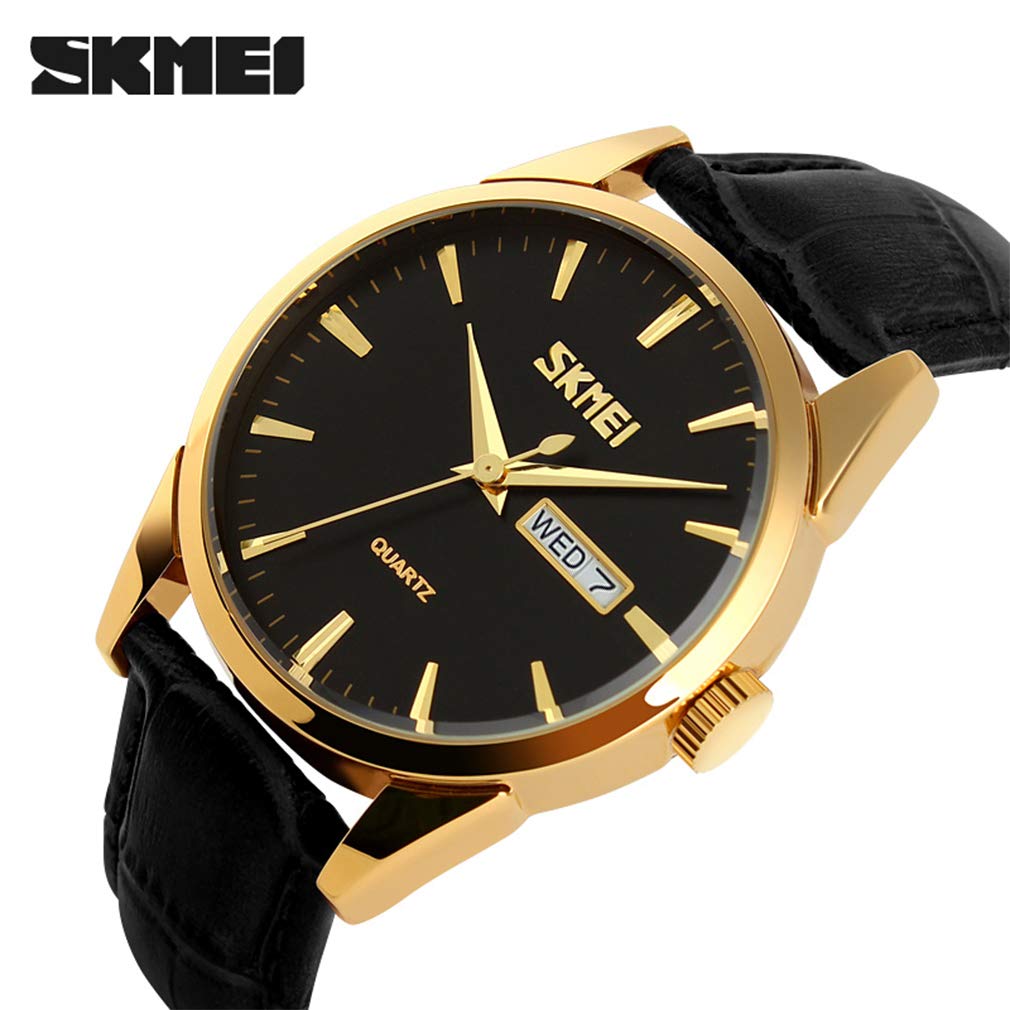 Black Leather Business Quartz Date Day of the Week Day Gift Men's Watch, Strap, Style, Classic, Waterproof, Movement, Analog, Stylish, Casual, Simple,