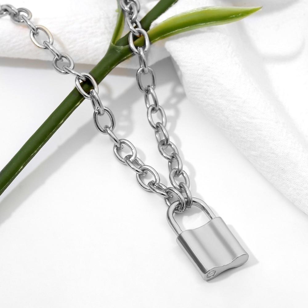 Fashion Lock Link Chain Padlock Pendant Necklace Women Men Trendy Punk Necklace