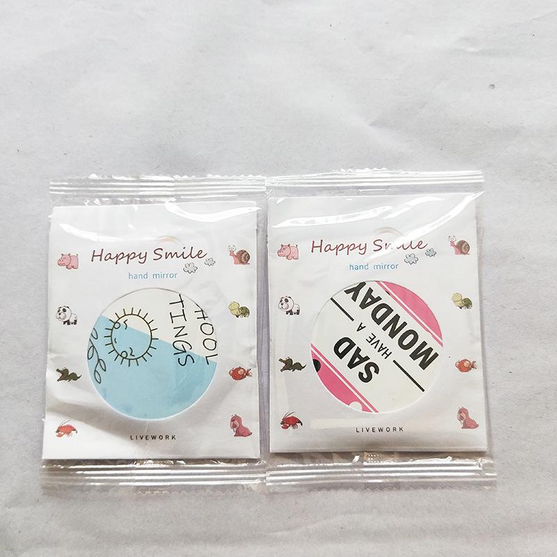 Korean Style Cute Mini Makeup Mirror - Portable, Small Round Cartoon Tinplate Design