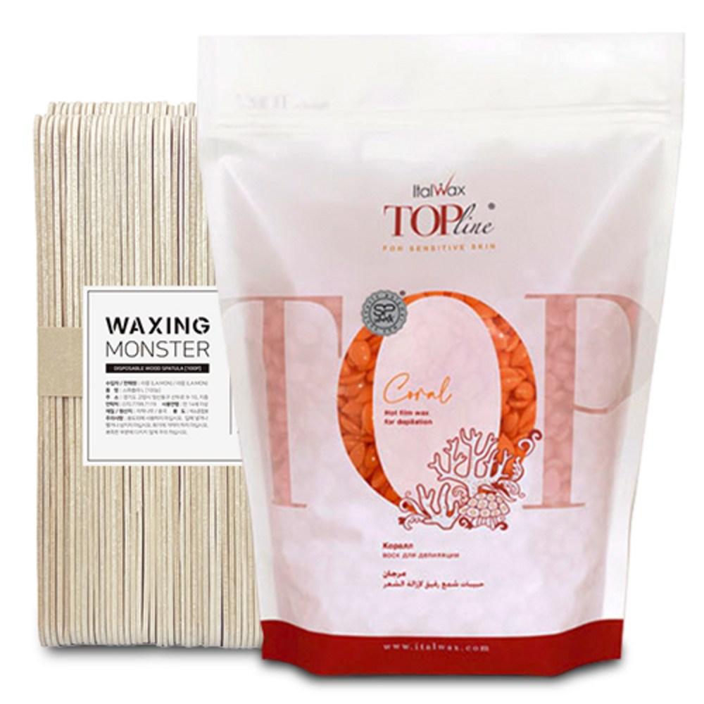 Italwax Face-Only Hot Film Wax Coral + Waxing Monster Spatula L 100 pcs 1 pcs 750ml