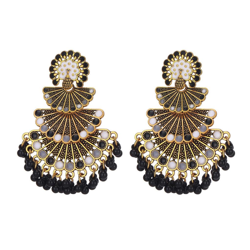 Indian Style Colorful Peacock Beaded Tassel Earrings - Bohemian Fashion