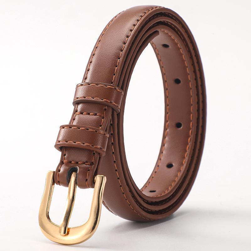 Women's High-End Leather Belt with Alloy Buckle - Versatile, Fashionable, Thin Waist Design