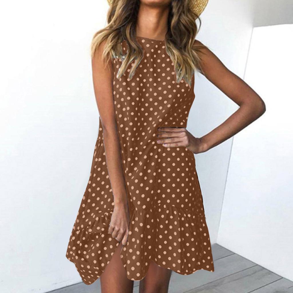 Fashion Women Sleeveless Polka Dot Loose Casual Ruffle Dress