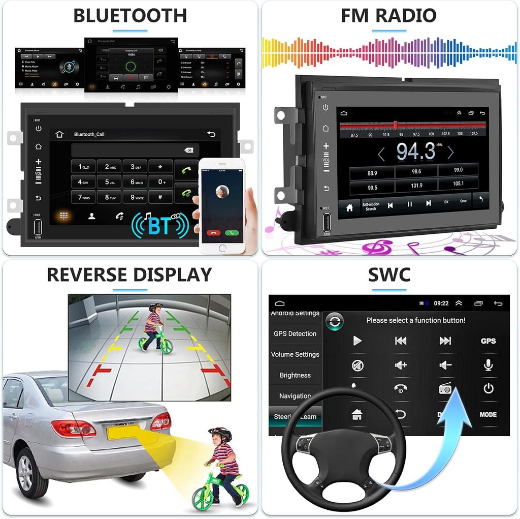 7' Android Car Stereo for Ford F150-F350, Bluetooth GPS Navigation, FM/RDS, USB, MirrorLink, Backup Camera