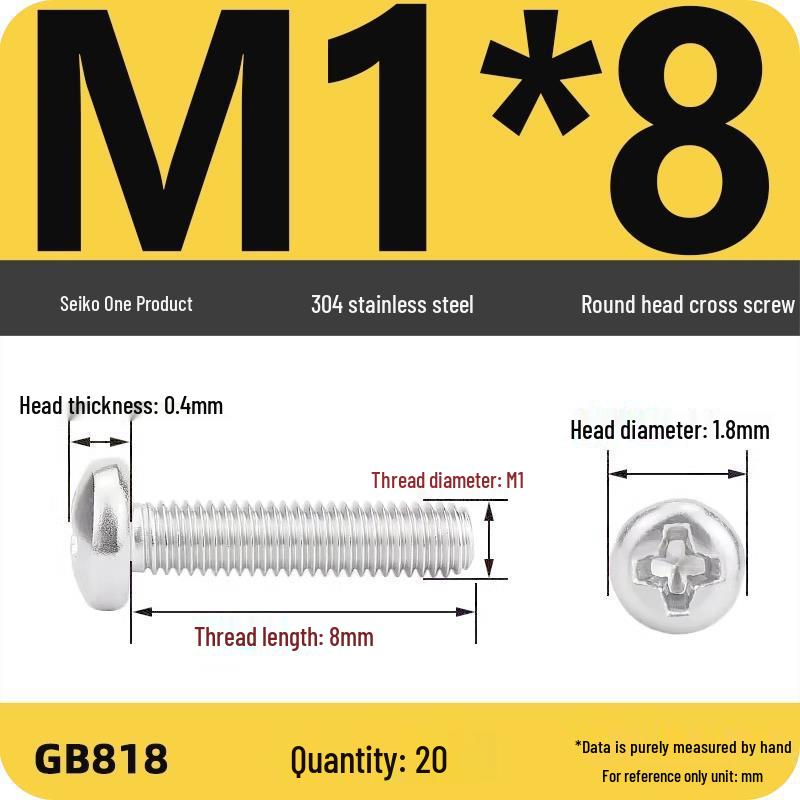Phillips Pan Head Machine Screws, 304 Stainless Steel, Sizes M1-M10