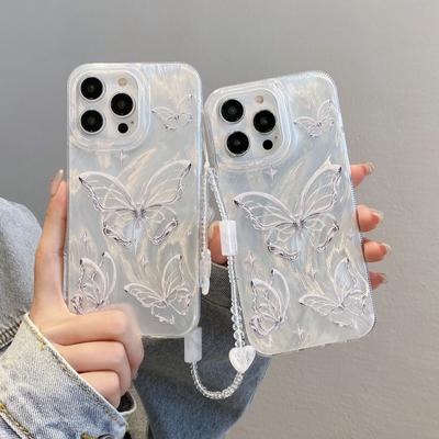Advanced Feather Yarn Suitable for IPhone16pro Silver Butterfly Phone Case Apple 12 Hard 14 Chain Protection Case