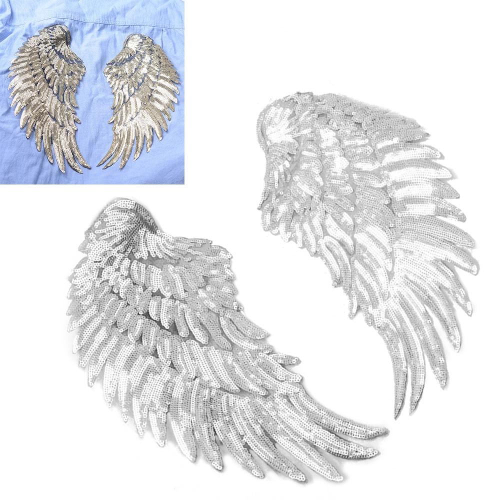 Sequin Appliques Angel Wings Patches Silver Embroidered Patches Sequin Patches  DIY Clothes