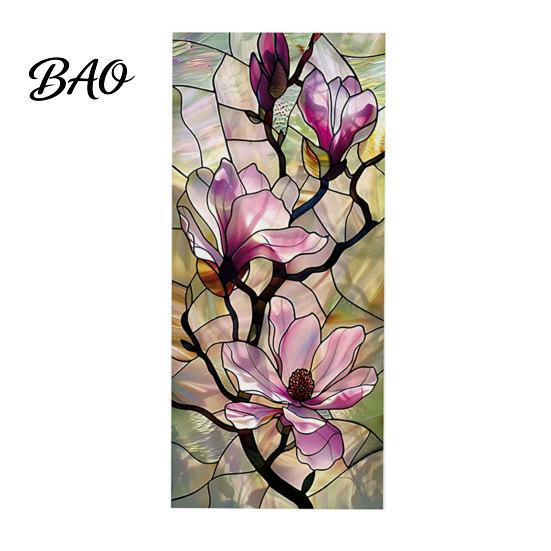 Static Cling Window Film Glass Sticker, Colored Flower Texture Film, UV Removable Decal Light Blocking Waterproof Dustproof for Home Decor Easy