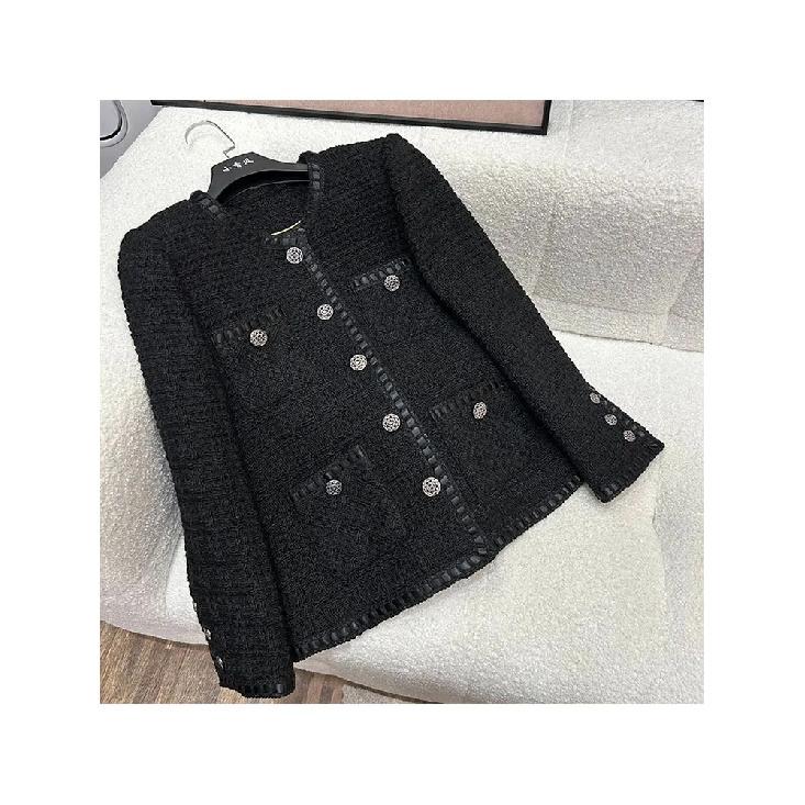 Fashionable and Elegant Round Neck Single-Breasted Light Luxury Socialite High-End Temperament Design Tweed Woven Jacket