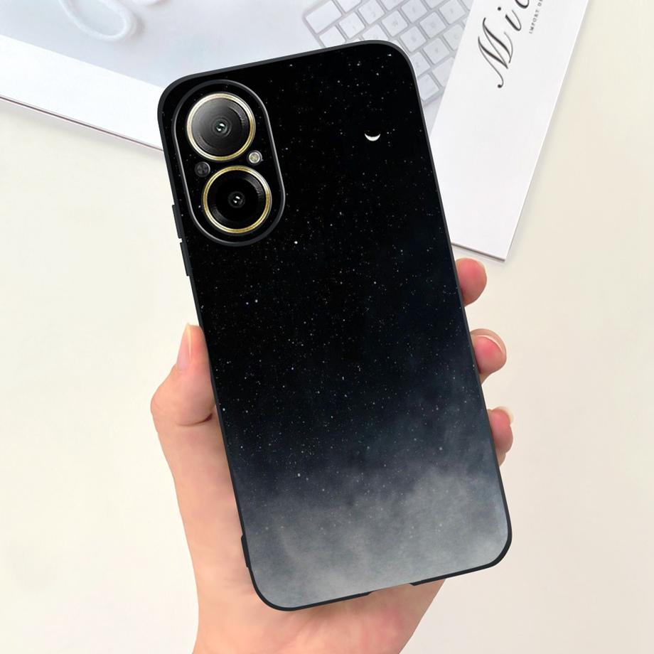 Hülle Für Oppo Realme C67 4G RMX389 Handyhüllen Schwarze Katze Mondnacht Weiches Silikon Stoßfeste Rückabdeckung Für RealmeC67 4G Funda