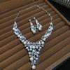 Diamond-encrusted Flower Pearl Necklace Earrings Court Style Light Luxury High-end Jewelry Set Design Bride Jewelry Women