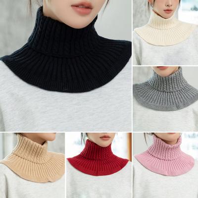 Women Fake Scarf High Collar Twist Texture Ruffle Trim Solid Color Knitting