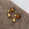 Silver needle tiger's eye stone geometric round pendant earrings retro Maillard style stud earrings personalized niche design earrings