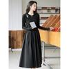 Winter New Retro Hepburn Style Off-the-shoulder Knitted Long-sleeved Dress, Women's Design Sense, Niche Temperament, Long Dress Inside
