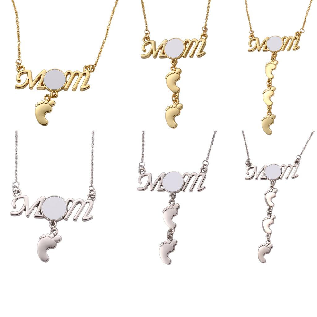 Heat Thermal Transfer Pendant Necklace Sublimation Blanks Mom Footprint Pendant Clavicle Chain Bezel Pendant Necklace