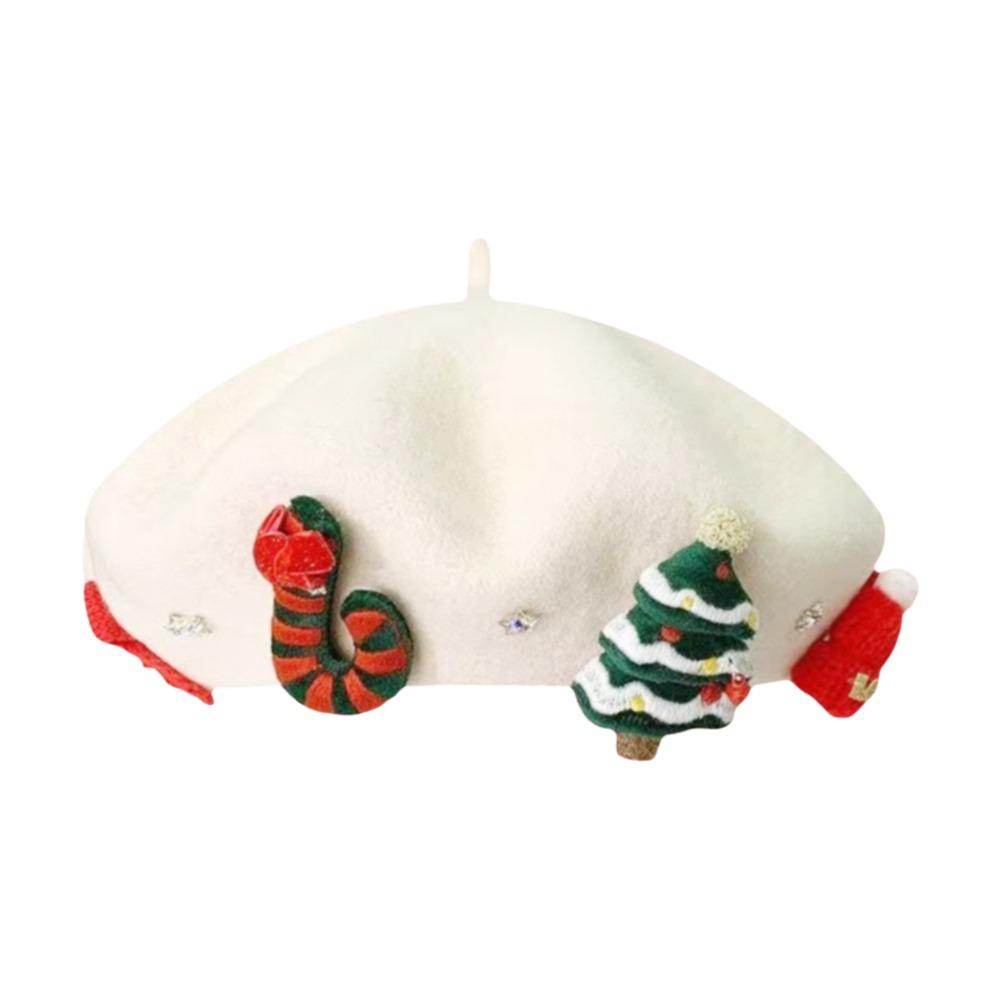 Red Green Color Christmas Beret Hat Wool Felt Material Wool Beret Hat For Women Girls