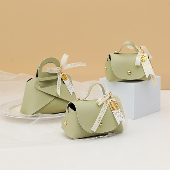Packaging Box Ribbon Bow Handle Design Handbag Shape Faux Leather Wedding Favors Gift  Candy Bag Household Accessories