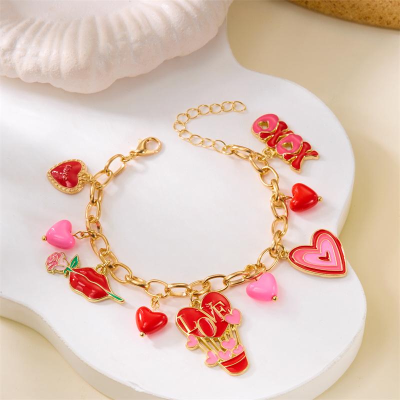 

Romantic Multi Elements Love Heart Pendant Bracelets for Women Handmade Enamel Lips Flower Bracelet Valentine s Day Jewelry Gift